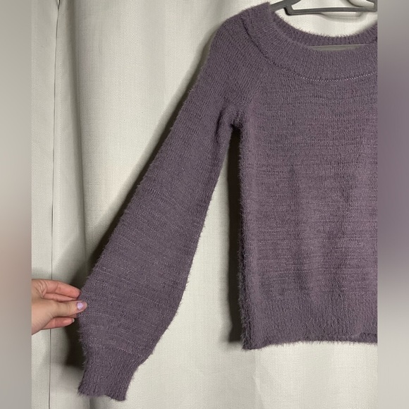 Made With Love Purple Fuzzy Scoop Neck Sweater Large - Picture 4 of 7